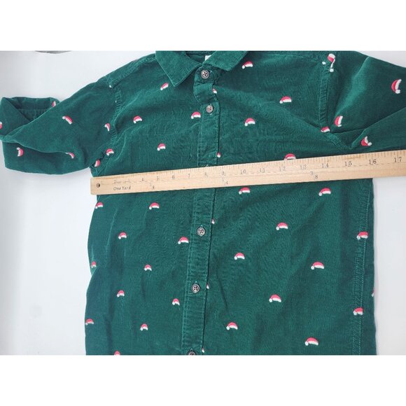 GYMBOREE Boys 4 Santa Hat Corduroy Button Up Dress Shirt Green Holiday Christmas - Picture 4 of 7